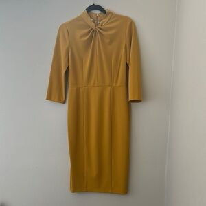 Mustard Yellow Knee-Length Sheath Dress